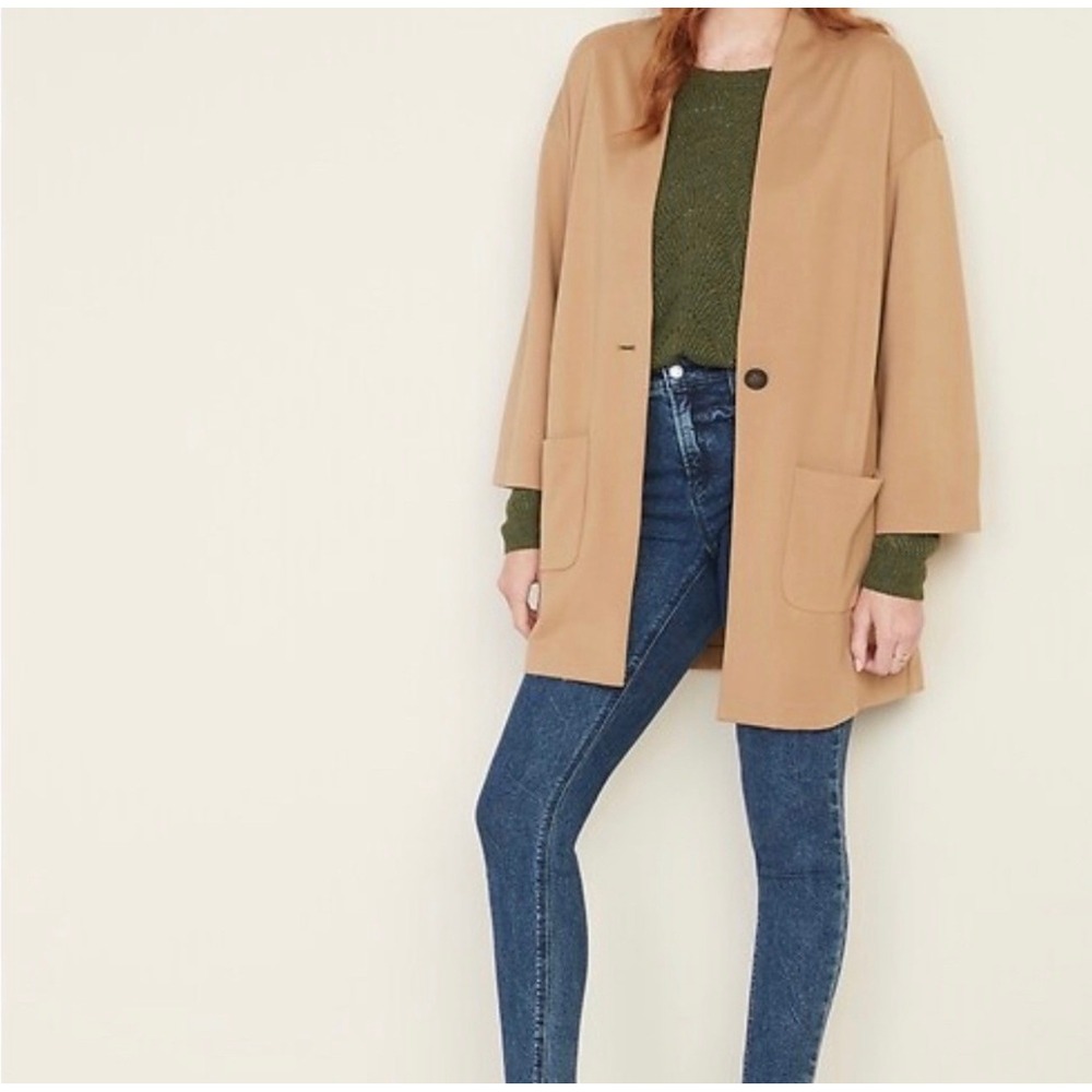 Old Navy Womens Camel Tan Ponte Knit Cocoon Coat Single Button Jacket Small